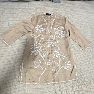 Tan Tunic with White Floral Embroidery